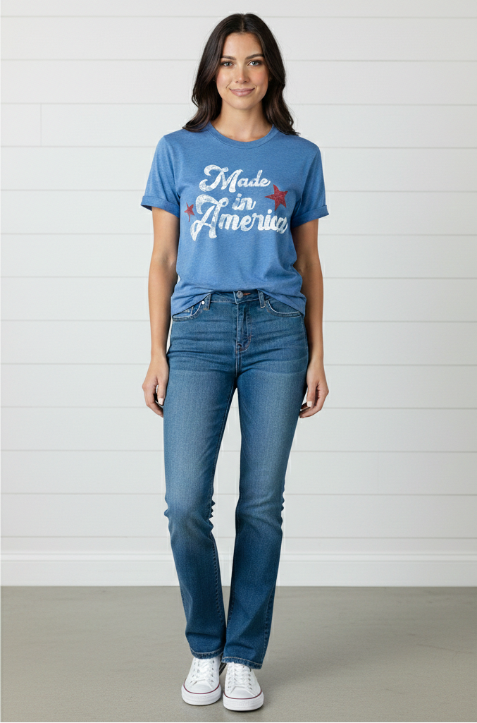 Vintage Made in America Patriotic Graphic Tee – Heather Royal Blue | Kissed Apparel