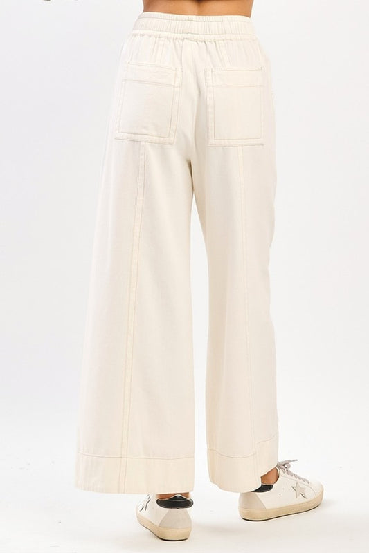 Mineral Wash Wide Leg Elastic Waist Twill Pants – White | mittoshop