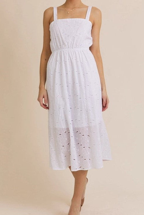 White Square Neck Eyelet Midi Dress | Gilli Summer Dress