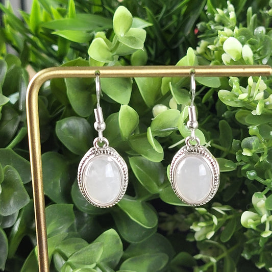 Transparent Pink Oval Dangle Earrings | Resin Mosaic Silver-Tone Drops