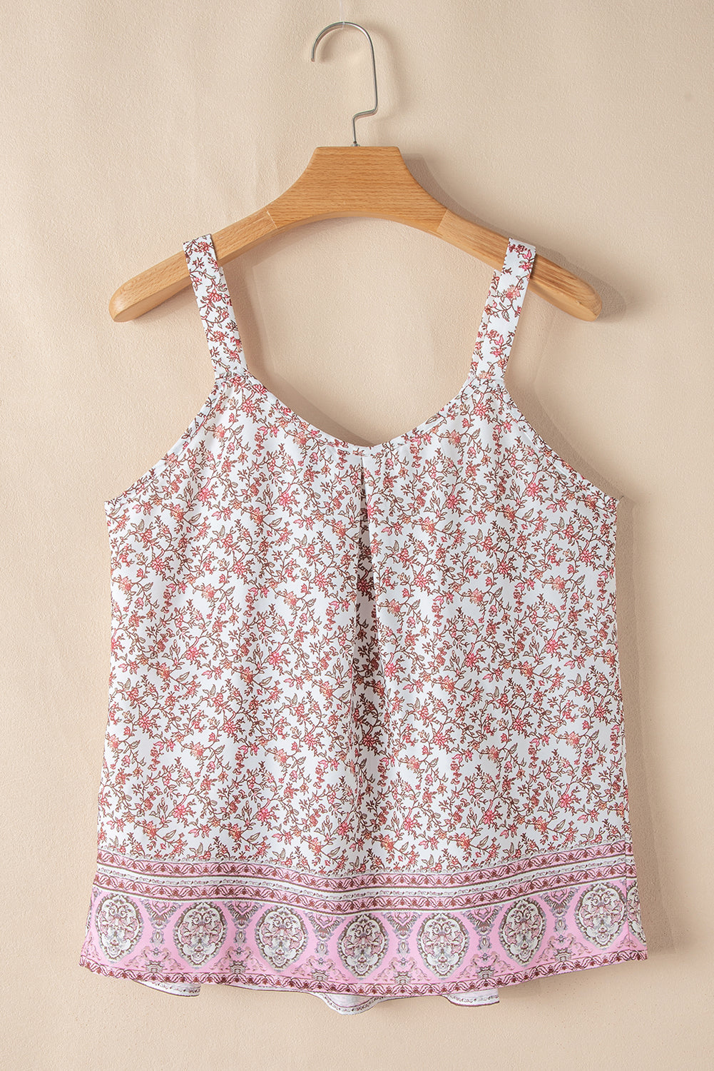 Pink Bohemian Floral Pleated Tank | Flowy Sleeveless Spring Top