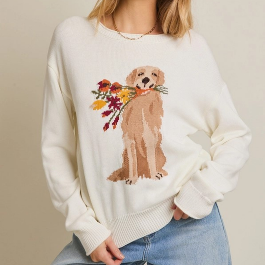 Flower Dog Graphic Lightweight Sweater | Gilli