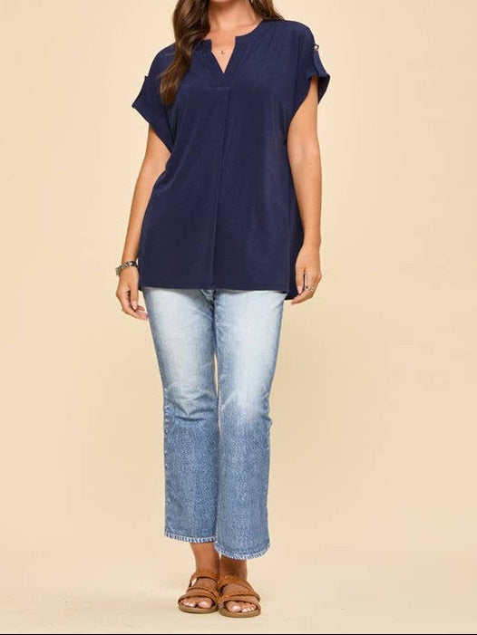 Easy Mandarin Collar Lizzy Top – Navy | Dear Scarlett