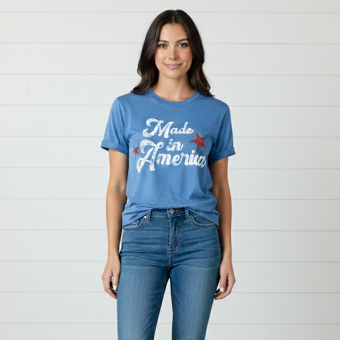 Vintage Made in America Graphic Tee | Patriotic 4th of July Shirt by Kissed Apparel