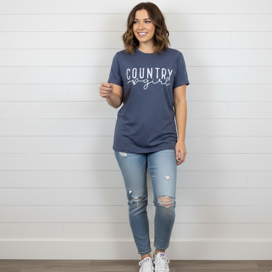 Country Girl Graphic Tee – Royal Blue Western Crew Neck Shirt
