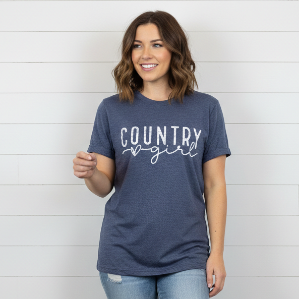 Country Girl Graphic Tee – Royal Blue Western Crew Neck Shirt