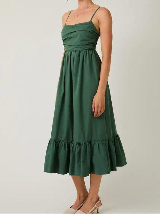 Green Sleeveless Shirring Top Tiered Midi Dress | Sunday Edition