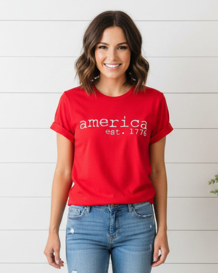 America Est. 1766 Patriotic Graphic Tee | 4th of July Shirt by Kissed Apparel