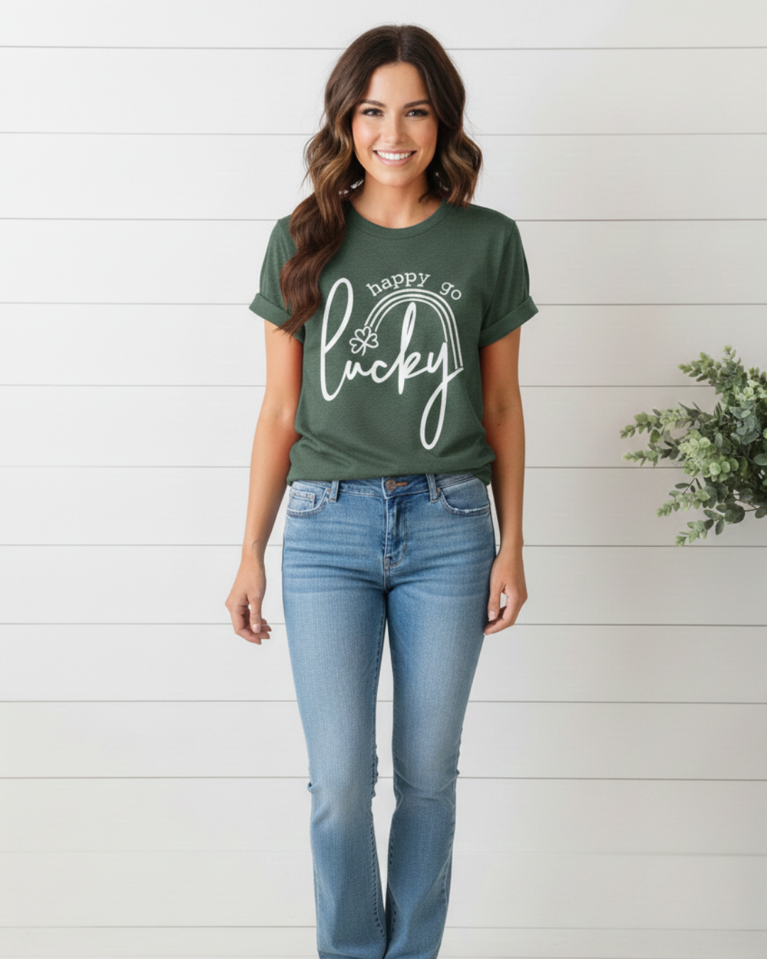 Happy Go Lucky St. Patrick’s Day Graphic Tee – Heather Forest Green | Kissed Apparel